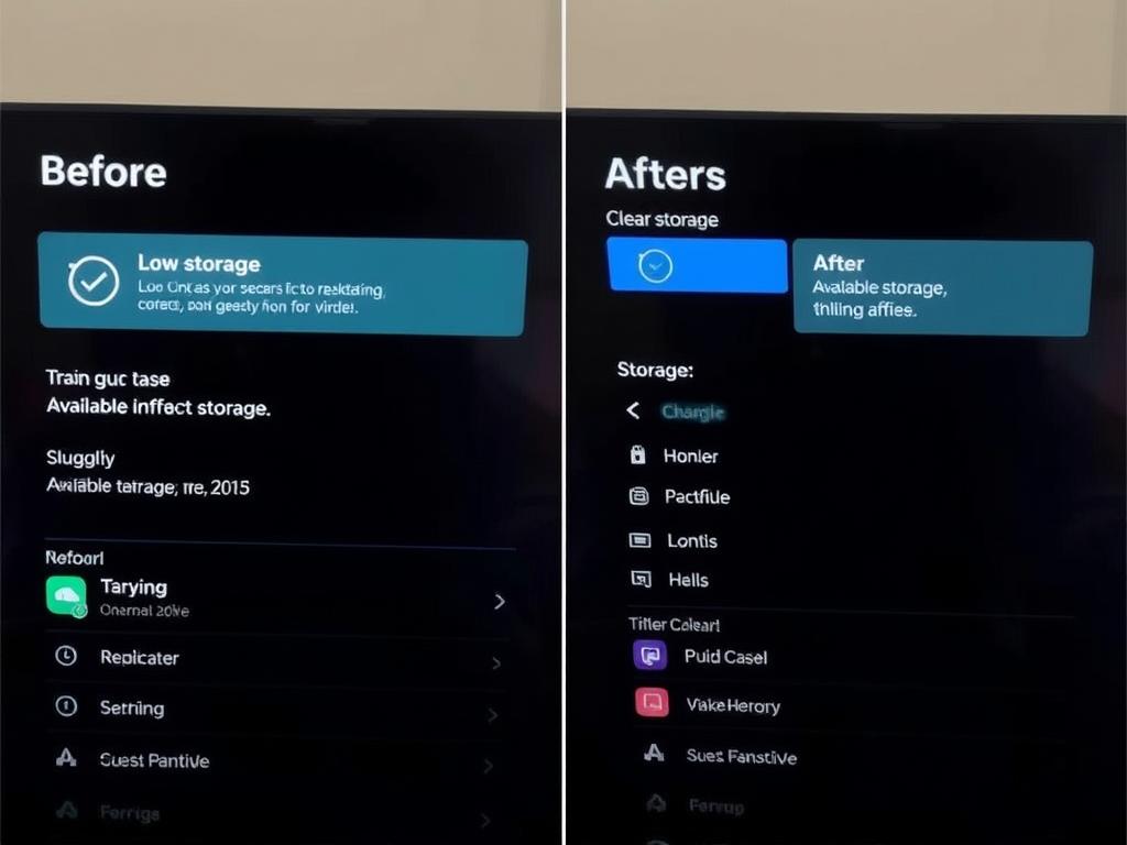 Before and after screenshots of clearing cache on a streaming device