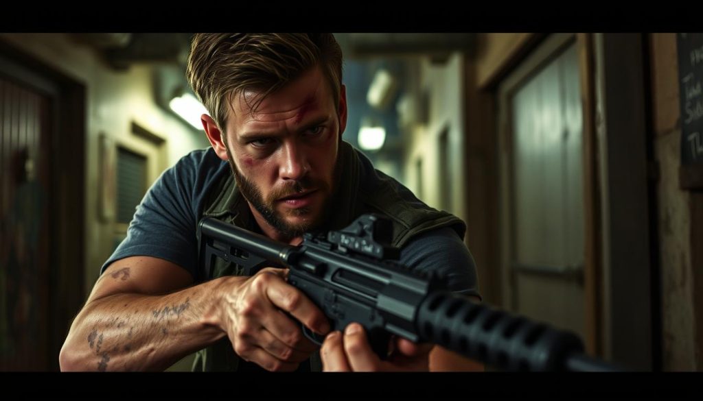 Chris Hemsworth in action scene from Extraction Netflix Original Movie