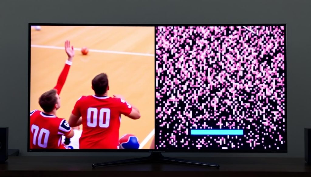 Comparison of good vs bad IPTV streaming quality showing buffering issues