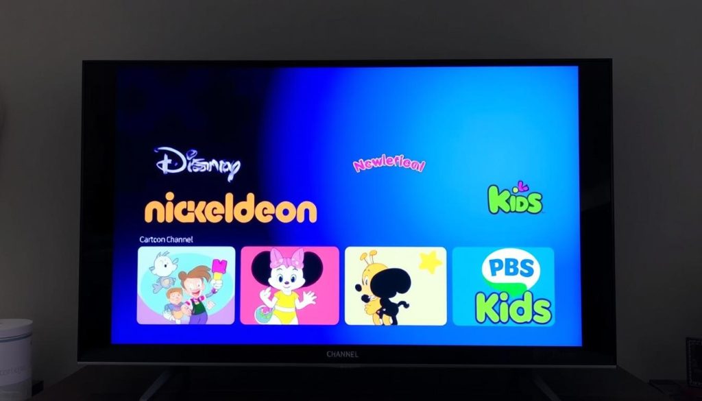 Family and kids channels displayed on an IPTV interface showing children's programming