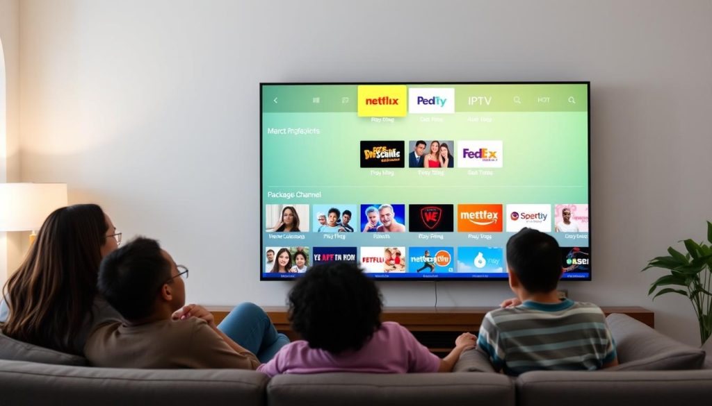 Family selecting IPTV channels based on their viewing preferences
