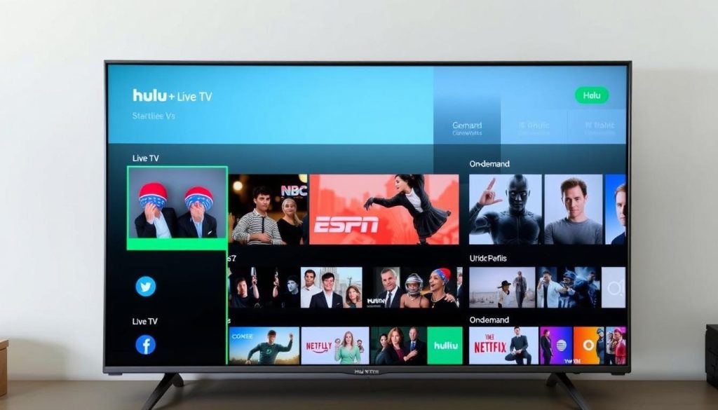 Hulu + Live TV interface showing combined live channels and on-demand content as a reliable IPTV service in United States Hulu + Live TV interface showing combined live channels and on-demand content as a reliable IPTV service in United States