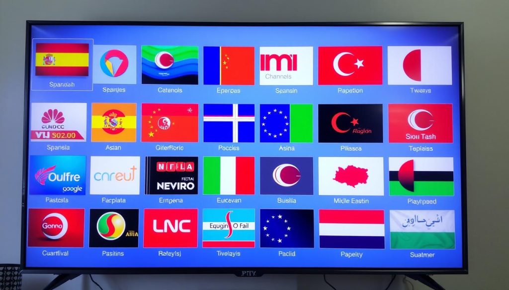 International channels from various countries displayed on an IPTV interface