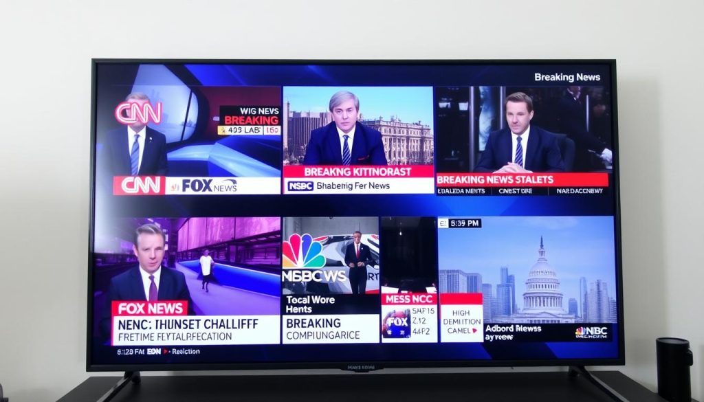 Multiple news channels displayed on an IPTV interface showing breaking news coverage