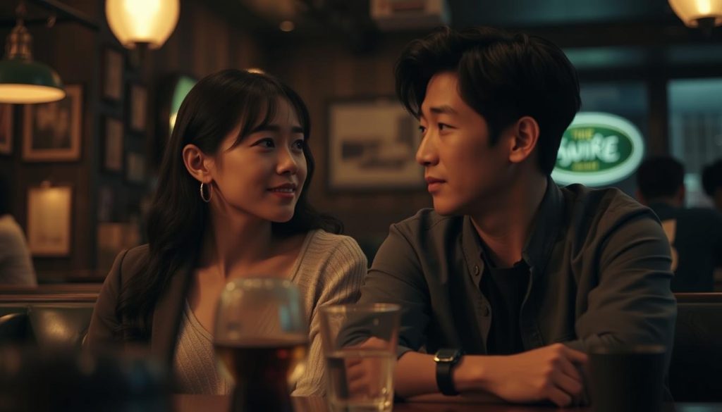Past Lives movie scene showing Greta Lee and Teo Yoo in a poignant moment from this critically acclaimed romantic drama