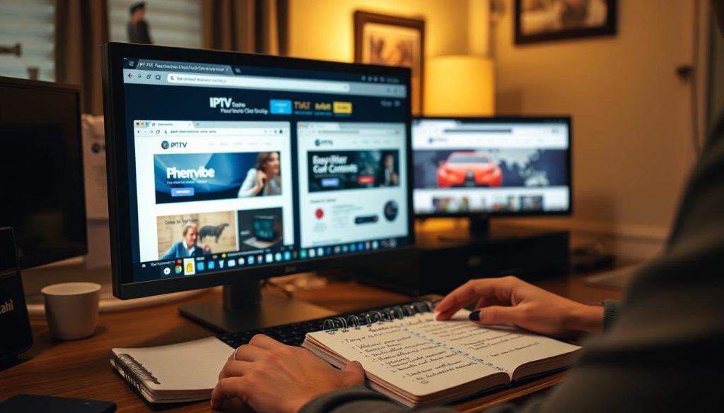 Person researching IPTV services on computer comparing options to find the best way to choose a reliable IPTV service in United States Person researching IPTV services on computer comparing options to find the best way to choose a reliable IPTV service in United States