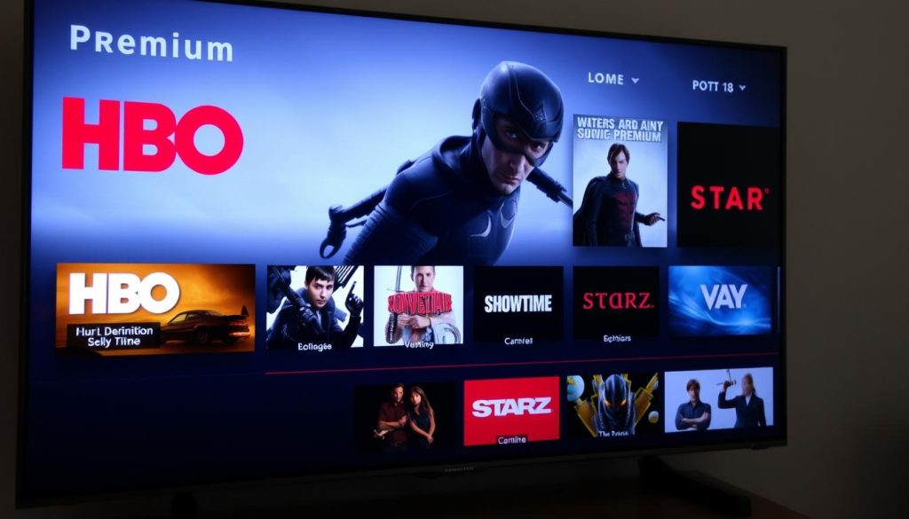 Premium movie channels showing blockbuster films on an IPTV interface