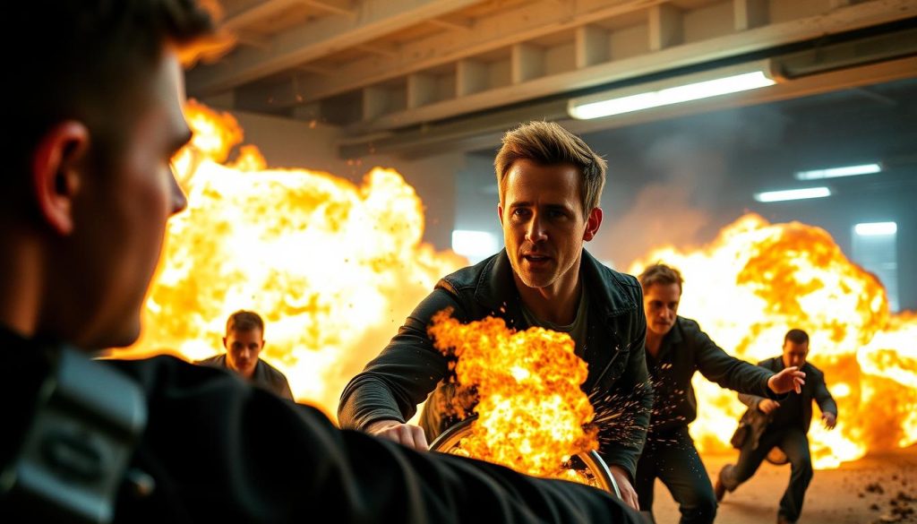 Ryan Reynolds and cast in action scene from 6 Underground Netflix Original Movie