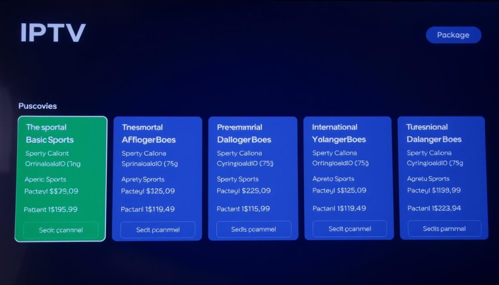 Various IPTV package options displayed on a subscription page