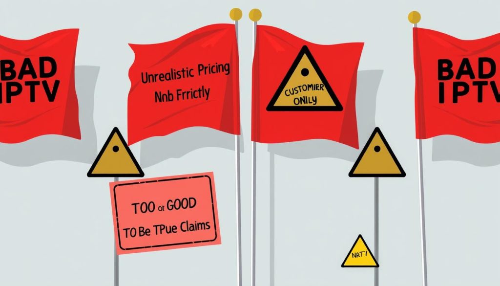 Warning signs of bad IPTV services illustrated with red flags