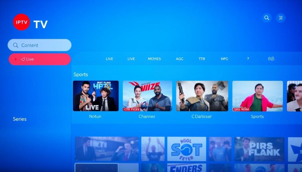 Well-organized IPTV interface showing categorized content library